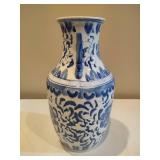 Blue & White Ceramic Two Handled Vase