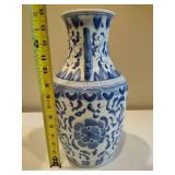 Blue & White Ceramic Two Handled Vase