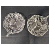 Two Cambridge Rose Point Divided Relish Dishes