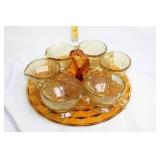 Amber Depression Glass Tea Set with Serving Tray and Sugar Bowl