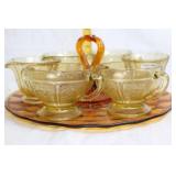 Amber Depression Glass Tea Set with Serving Tray and Sugar Bowl