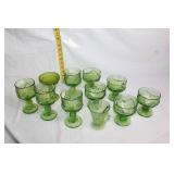 Set of 10 Green Depression Glass Goblets