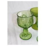 Set of 10 Green Depression Glass Goblets