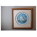 Framed Collector Plate with Blue Bedroom Scene Artwork