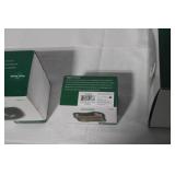 Department 56 Heritage Village Accessories Lot, Red Christmas Sled, Wooden Park Bench, Sisal Pine Trees