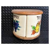 Canister Set - Vintage 4-Piece Ceramic Tea Flour Coffee Sugar with Wood Lid
