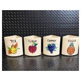 Canister Set - Vintage 4-Piece Ceramic Tea Flour Coffee Sugar with Wood Lid