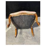 Pair of Vintage Floral Upholstered Armchairs - Carved Wood Frames