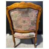 Pair of Vintage Floral Upholstered Armchairs - Carved Wood Frames
