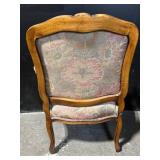 Pair of Vintage Floral Upholstered Armchairs - Carved Wood Frames