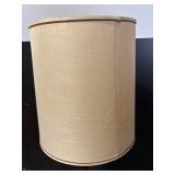 Vintage Wood Floor Lamp with Round Brass-Trim Tray Shelf and Linen Drum Shade