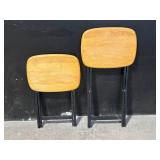 Pair of Vintage Wooden Stools on Black Metal Frames