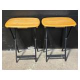 Pair of Vintage Wooden Stools on Black Metal Frames