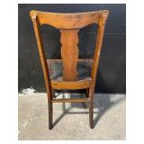 Oak Dining Chair with Leather Inset Seat, Carved Back Splat