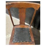 Oak Dining Chair with Leather Inset Seat, Carved Back Splat