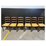 Dining Chairs - Vintage Ladder-Back with Gold Damask Upholstery (Lot of 6)