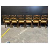 Dining Chairs - Vintage Ladder-Back with Gold Damask Upholstery (Lot of 6)