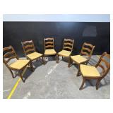Dining Chairs - Vintage Ladder-Back with Gold Damask Upholstery (Lot of 6)