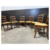 Dining Chairs - Vintage Ladder-Back with Gold Damask Upholstery (Lot of 6)