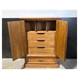Armoire - Oak Wood, Double Doors, 4-Drawer Interior & Lower Drawer