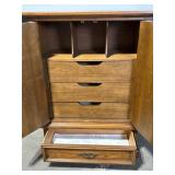 Armoire - Oak Wood, Double Doors, 4-Drawer Interior & Lower Drawer