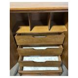 Armoire - Oak Wood, Double Doors, 4-Drawer Interior & Lower Drawer