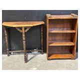 Antique Wooden Console Table & 3-Shelf Bookcase - Two-Piece Set