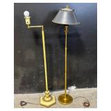 Brass Floor Lamps (Lot of 2) - Vintage Pair, One With Globe Bulb, One With Gray Shade