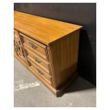 Oak Wood Dresser With Mirror - 6 Drawers & Center Cabinet