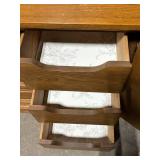 Oak Wood Dresser With Mirror - 6 Drawers & Center Cabinet