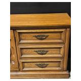 Oak Wood Dresser With Mirror - 6 Drawers & Center Cabinet
