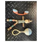Ideal Plastic Infant Rattle, Baby Shawl & Beaded Toy - Vintage Nursery Lot