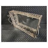 Vintage Filigree Metal Vanity Organizer Set with Floral Glass Boxes