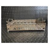 Vintage Filigree Metal Vanity Organizer Set with Floral Glass Boxes