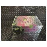 Vintage Filigree Metal Vanity Organizer Set with Floral Glass Boxes