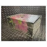 Vintage Filigree Metal Vanity Organizer Set with Floral Glass Boxes