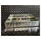 Vintage Filigree Metal Vanity Organizer Set with Floral Glass Boxes