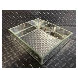 Vintage Filigree Metal Vanity Organizer Set with Floral Glass Boxes