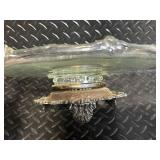 Vintage Green Glass Compote - Ornate Cast Metal Base