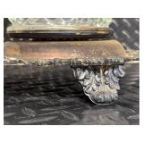 Vintage Green Glass Compote - Ornate Cast Metal Base