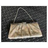 Gunne Sax Gold Crocodile-Embossed Clutch with Chain - Vintage Evening Bag