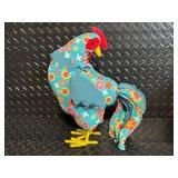 Floral Fabric Roosters & Red Glass Orb Lamp