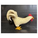 Floral Fabric Roosters & Red Glass Orb Lamp