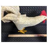 Floral Fabric Roosters & Red Glass Orb Lamp