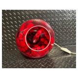 Floral Fabric Roosters & Red Glass Orb Lamp