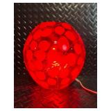 Floral Fabric Roosters & Red Glass Orb Lamp