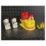 Toothpick Dispenser with Bird Top - Made in China, 2 Ceramic Cats & Colorful Bird