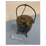 Vintage THERMOS Brand Silver-Plated Ice Bucket with Hinged Lid and Tongs
