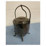 Vintage THERMOS Brand Silver-Plated Ice Bucket with Hinged Lid and Tongs