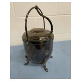 Vintage THERMOS Brand Silver-Plated Ice Bucket with Hinged Lid and Tongs